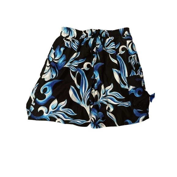 Speedo NEW Men’s Tropical Floral Navy Blue Black and White Swim Trunks Large - Picture 1 of 5